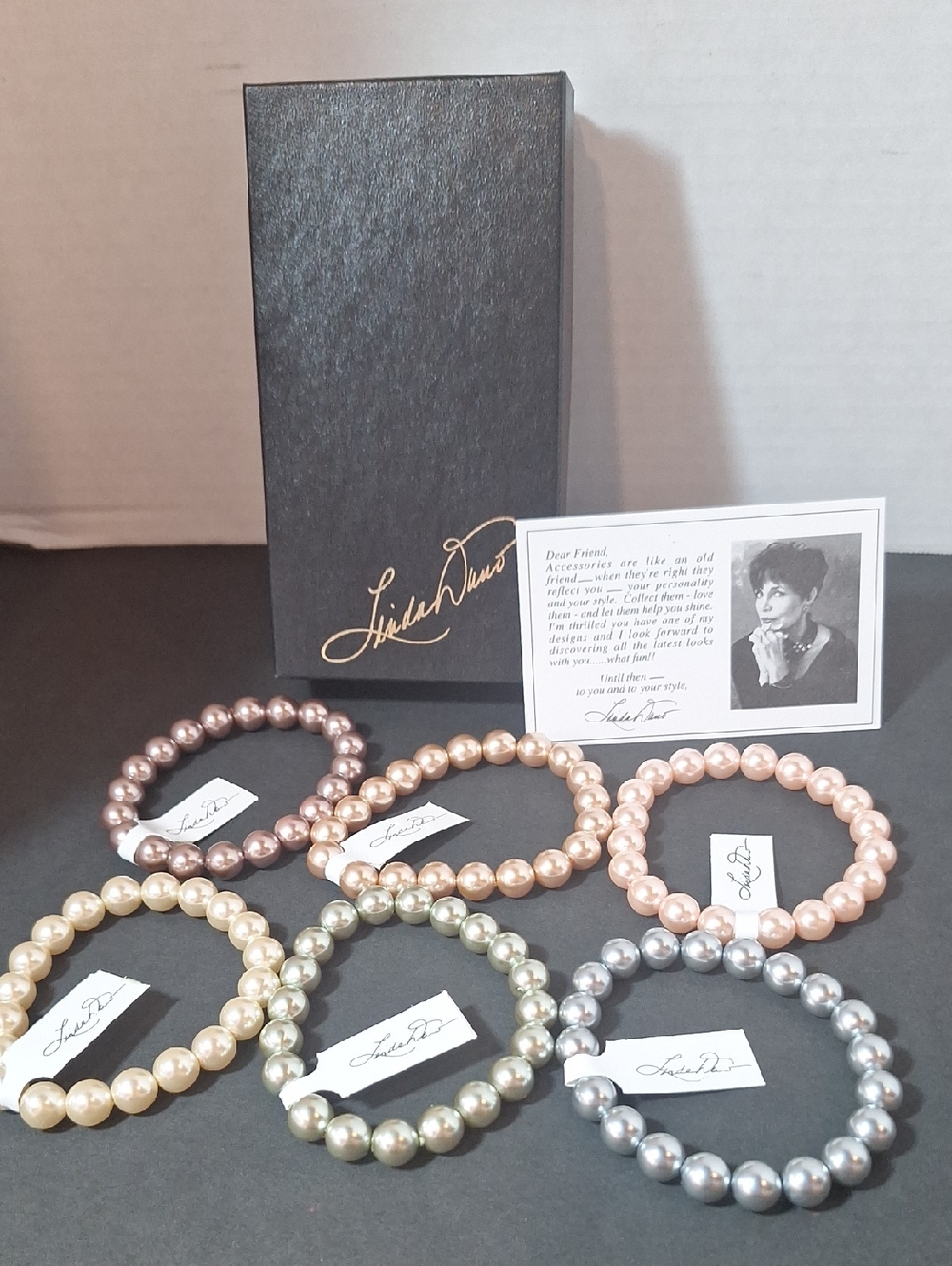 Set Of Six Faux Pearl Pastel Stretch Bracelet - Linda Dano